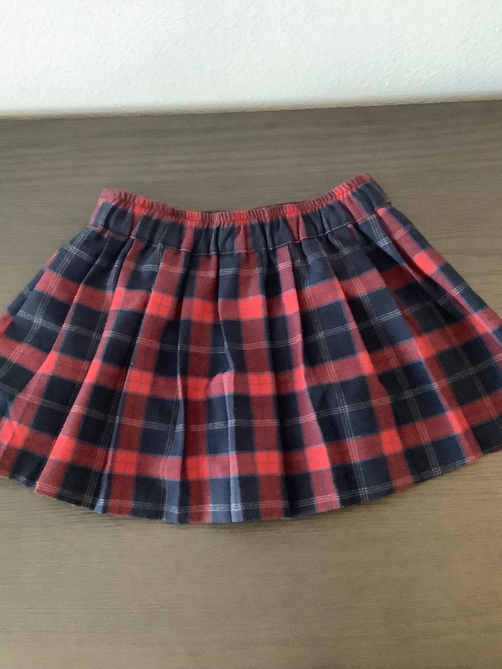Zara Girls Red And Navy Blue Plaid Pleated Skirt Size 3 Years Elastic Waist